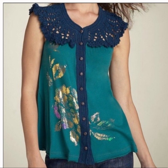 Free People Decorative Blue Green Vest Top - Picture 12 of 12